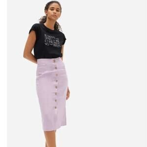 Everlane Size 8 Linen Button Front Midi Pencil Skirt Lilac Purple A-Line